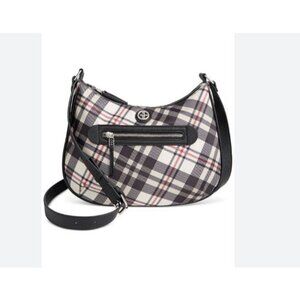 GIANI BERNINI nylon plaid medium hobo shoulder bag -Black /White/ Red -NEW